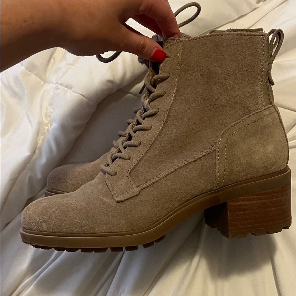 Lucky Brand Taupe Suede Lace-Up Ankle Boots